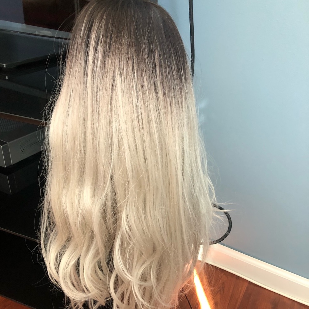 Lace front black to gray ombré wig